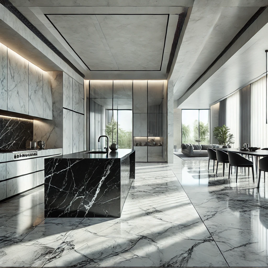 marmore-e-granito-melhores-opcoes-decoracao Cozinha moderna com ilha em mármore preto.