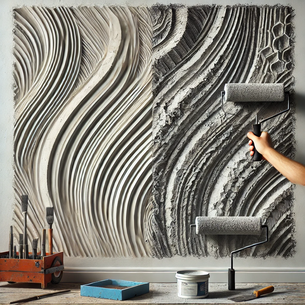 Textura de parede sendo pintada com rolo.
